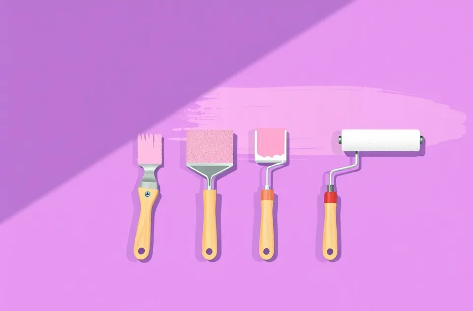 Outils de peinture disposés dans l'ordre des étapes du chantier