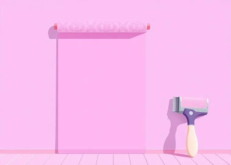 Pose de papier peint, rouleau et brosse à maroufler